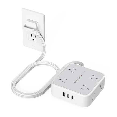 TESSAN Surge Protector Power Strip with 900J Surge Protection, 5 Ft, Grey - color: Grey with Ring Plug, size: 5 feet