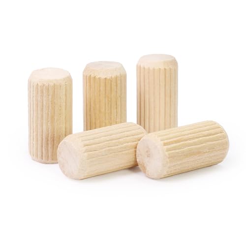1/2" x 1" Wooden Dowel Pins, FoDau770 Fluted Wood Dowel Rods, Natural Beech Wood Dowel Pegs for Crafts, Woodworking, DIY Furniture - 200 Pieces - size: 1/2" x 1"