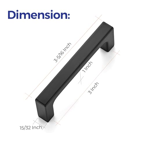Ravinte Matte Black Square & Solid Cabinet Handles,3 Inch,30 Pack | Zinc Alloy, Flat Black Finish, Screws Included,Drawer Pulls, Cabinet Hardware for Kitchen & Drawer - size: 3 Inch Hole Center