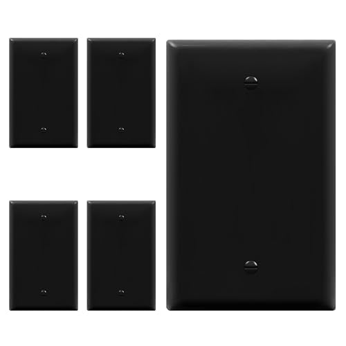 ENERLITES 5 Pack Mid-Size Blank Wall Plate Cover, No Device, 1-Gang, Black - color: Black, size: Mid-Size