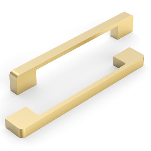 Brushed Gold Cabinet Pulls and Handles, 6.3 Inch, 10 Pack - color: Brushed Gold, size: 6.3"/160MM Hole Center