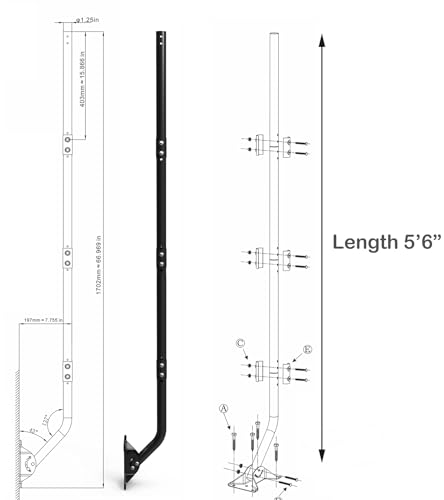 PIBIDI Long-Reach Antenna Mount, 1.25x66in J-Pole for Weather Station - color: Length 5' 6"