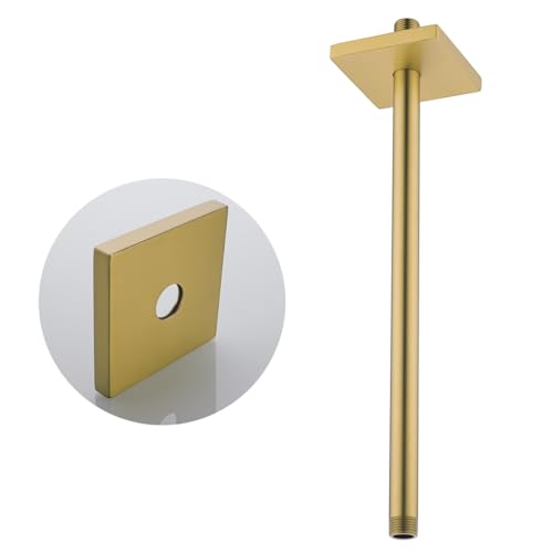 16 inches Brass Wall Shower Extension Arm Mounted Bathroom Rainfall Head Elbow Bracket Pipe Bath Tube Bathroom Hardwares Accessories Champagne Bronze,SW-91038-16CB-SQ. - color: Right Angled Square Flange-16" Champagne Bronze