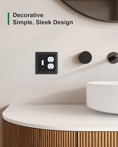 2-Pack Natural Bamboo Fiber Combo Toggle/Duplex Light Switch Cover Plate - color: Matte Black, size: 1 Toggle/1 Duplex 2PK