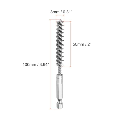 HARFINGTON 6Pcs Stainless Steel Bore Brush 8mm Dia 4" Long Cleaning Twisted Wire Brush with Handle 1/4" Hex Shank for Tubes, Ports, Bearings - size: 8mm