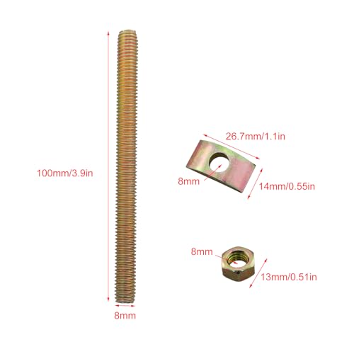6 Sets Solid Half Moon Three in One Connector Large Countertop Combination Furniture Bolt Nut Hardware Table Bed Frame Stair Linkage (8x100mm Bolt, 26x14 Washer, M8 nut, Thread Pitch 1.25) - size: 8X100mm