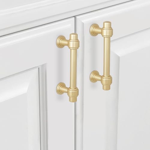 10 Pack Brushed Gold Cabinet Pulls 3 Inch(76mm) Hole Center Drawer Pulls Cabinet Hardware Kitchen Cabinet Handles for Bathroom Dresser Pulls - color: Brushed Gold, size: 3'' Hole Center(76mm)