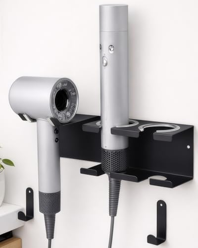 Hair Tool Organizer, Stainless Steel Hair Dryer and Straightener Holder, Curling Iron Holder Wall Mount 3-in-1 Storage for Bathroom, Hair Dryer Holder Black BANJEKT - color: Hair Tool Organizer Black