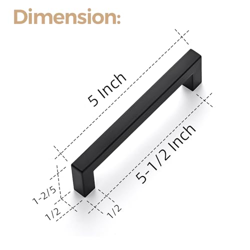 Ravinte Matte Black Cabinet Handles Square Pulls 5 Inch 3 Pack - size: 5-1/2 Inch (5 Inch Hole Center)