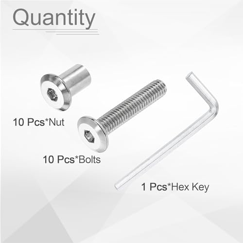 HARFINGTON 10 Set M6x30mm Hex Drive Socket Cap Bolt and M6x12mm Nuts with M4 Hex Wrench, Furniture Connector Bolts and Screws for Furniture Countersunk Belt, Silver - size: M6x30mm, M6x12mm