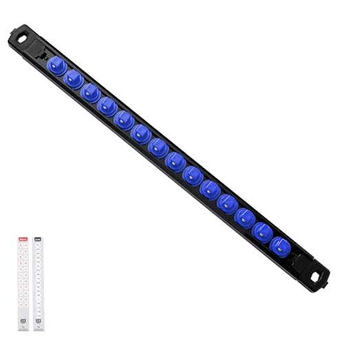 Reniteco Magnetic Socket Organizer, 3/8-Inch Drive ABS Sockets Rail, Heavy Duty Sockets Holder, Socket Rack Kit 3/8-Inch x 14 Clips - color: Blue, size: 3/8" DR