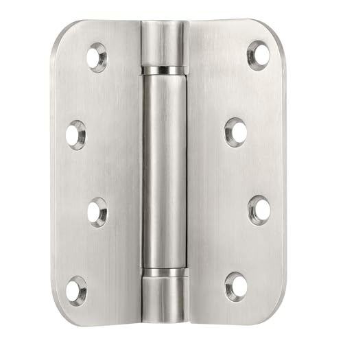4 Inch Self Closing Door Hinges, 2 Pack, 304 Stainless Steel Spring Hinges - style: S hole - 5/8'' Corners