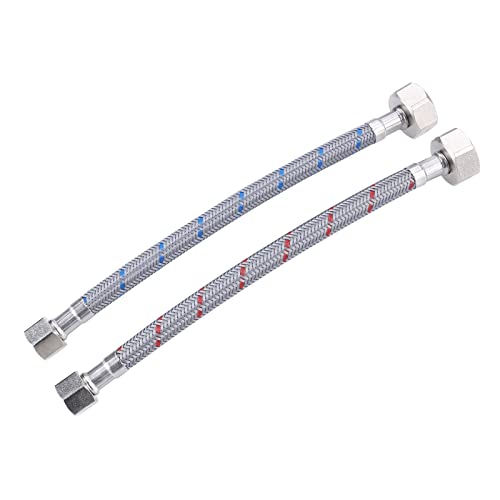 Faucet Supply Lines 3/8" Comp x 1/2" Comp Connector, ARCORA 9 Inch Length Bathroom Faucet Hose Braided Nylon Water Supply Line 3/8 Inch x 1/2 Inch Female Compression Connection 2Pcs (1 Pair) - size: 9 Inch