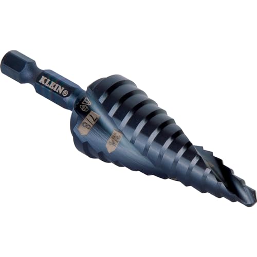 Klein Tools QRST14 Step Drill Bit, Quick Release, Spiral Double-Fluted, 3/16 to 7/8-Inch, Hex Shank, Cut Steel, Wood, Plastic, Aluminum - size: 3/16 to 7/8-Inch, style: Quick Release