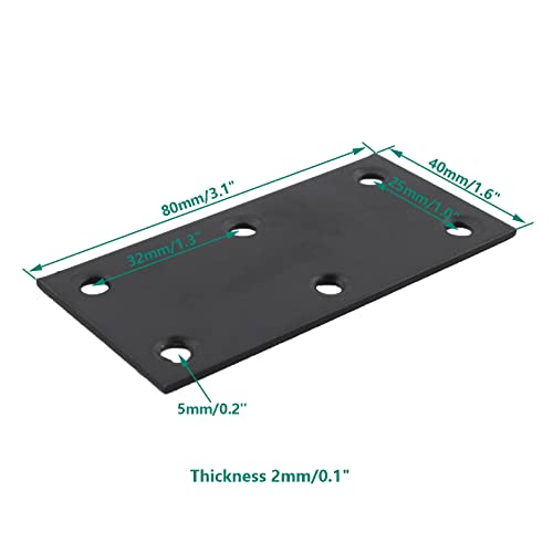 4 Pack Flat Straight Brace Brackets, ULIFESTAR Black Stainless Steel Mending Bracket Plate Metal Shelf Support Fixing Joining Plate for Furniture,Wood,Shelves,Cabinet with Mounting Screws - size: 80 x 40 x 2 mm