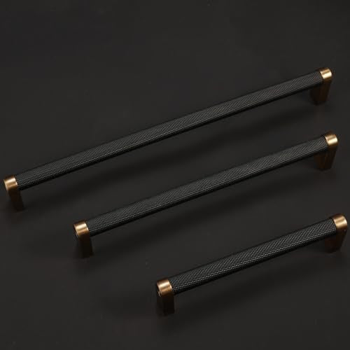 10 Pack 5Inch(128mm) Kitchen Cabinet Handles Black and Champagne Bronze Knurled Cabinet Pulls Black Drawer Pulls Kitchen Hardware - color: Black And Champagne Bronze, size: 5'' Hole Center(128mm)