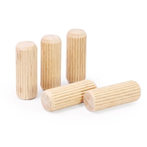 3/8" x 1" Wooden Dowel Pins, FoDau770 Fluted Wood Dowel Rods, Natural Beech Wood Dowel Pegs for Crafts, Woodworking, DIY Furniture - 200 Pieces - size: 3/8" x 1"