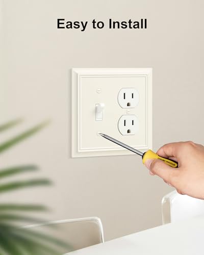 2-Pack Natural Bamboo Fiber Combo Toggle/Duplex Light Switch Cover Plate - color: Light Almond, size: 1 Toggle/1 Duplex 2PK