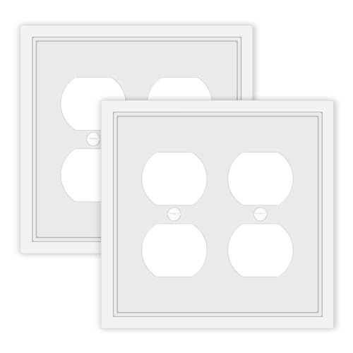 White Classic Decorative Double Outlet Cover Wall Plate - 2 Pack - size: 2 Gang Double Outlet