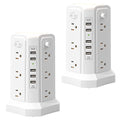 2PC Surge Protector Power Strip Tower with 5 USB Ports and Night Light - color: White-2PC