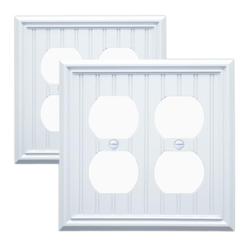 White Natural Material Double Cove Outlet Covesr Wall Plates(2-Pack) - size: Double Duplex