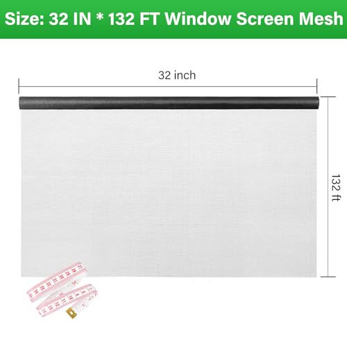 Window Screen Replacement Kit 32 Inch X 132 Feet Durable High Hardness Nanofibers Roll Screen Mesh Window Screen Repair Kit Black for Any Door and Window - size: 32 Inch×132 Feet