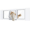 Cat Door for Window, Aluminum Cat Door Window Insert with 4 Secure Lock Modes, Magnectic Closure for Cats, Fit Window Width 32"-36", White - size: Large