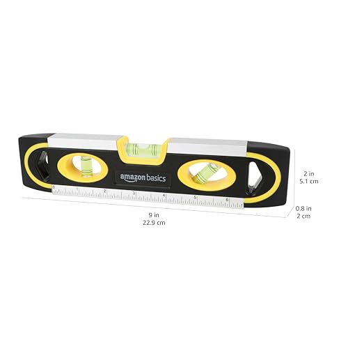 Amazon Basics 9-Inch Magnetic Torpedo Level and Ruler, Easy to Use, 180/90/45 Degree Bubbles, Lightweight, Black