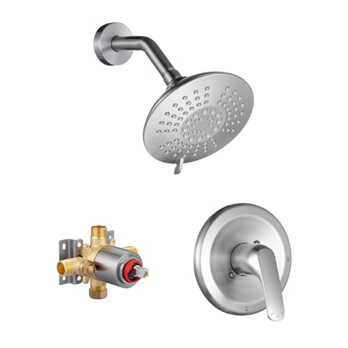 Shower Faucet with Valve, Bathroom Shower Faucet Kit, Solid Brass Shower Head Faucet Set Complete, Single Handle Rain Shower Head Trim Kit for Bathroom, Brushed Nickel - color: Brushed Nickel