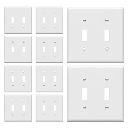 ENERLITES Double Toggle Light Switch Wall Plate, Size 2-Gang 4.50" x 4.57", Unbreakable Polycarbonate Thermoplastic, 8812-W-10PCS, White (10 Pack) - color: White, size: 2 Gang