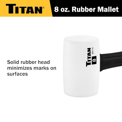 Titan 63118 8oz White Rubber Mallet, Non-marking Double-faced Solid Head, 11.5" Shock Absorbing Fiberglass Handle with Textured Grip - style: 8oz White