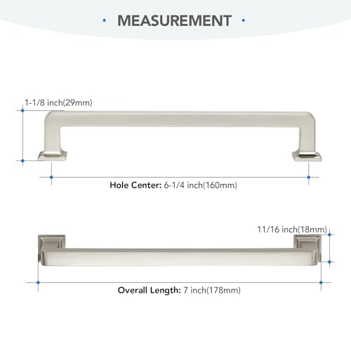 HOME EDIT Brushed Nickel Cabinet Handles Zinc Pulls 6-1/4 Inch 5 Pack - color: Brushed Nickel, size: 6-1/4 inches Hole Center