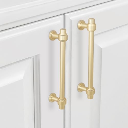 10 Pack Brushed Gold Cabinet Pulls 5 Inch(128mm) Hole Center Drawer Pulls Cabinet Hardware Kitchen Cabinet Handles for Bathroom Dresser Pulls - color: Brushed Gold, size: 5" Hole Center（128mm）