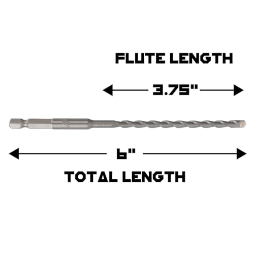 3/16 Inch Masonry Drill Bits (2 Pack - 6" Length Industrial Grade) Carbide Tipped Easily Cuts Through Concrete, Cement, Block, Stone, & More! - size: 3/16 in