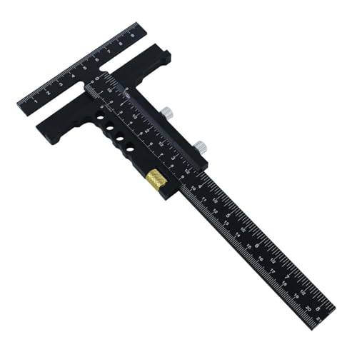 T Shaped Wood Workings Scriber for Carpenter Layout and Measuring, Precision Woodworking Ruler Scribing Tool, Black Accessories Slide Ruler Marking Measuring Gauge, with Fine Tuning