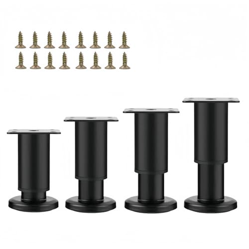 4Pcs Black Adjustable 3.1-4.7 Inch Metal Furniture Legs for Cabinet Sofa - color: Black, size: 3.1"- 4.7"-Set of 4