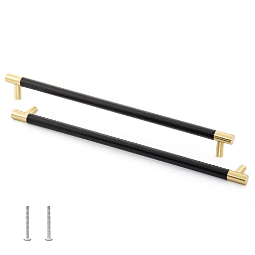 Linkaa Cabinet Handles Gold Drawer Pulls with Black Planting,Cabinet Pulls for Kitchen Dresser Knobs Black for Bedroom,（12.5 inch，5 Pack (320 mm) - size: 320 mm