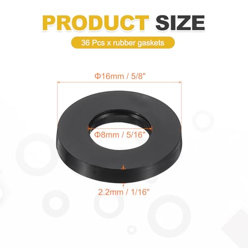 uxcell 36Pcs Rubber Washers, 5/8 OD x 5/16 ID x 0.09" Thickness Flat Washers for Bolts Spacers, Shower Head, Plumbing, Hose Connecting - size: 5/8 OD x 5/16 ID x 0.09"