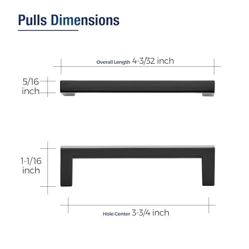 JOY DECOR Matte Black Cabinet Pulls Slim Square Handles 3-3/4 Inch, 10 Pack - size: 3-3/4 Inch Hole Center