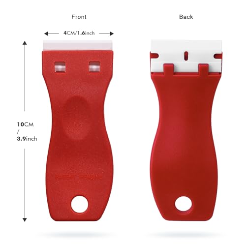 FOSHIO 2PCS Plastic Razor Blade Scraper Tool and 100PCS Plastic Blades for Gasket Remover, Sticker Remover, Labels Decal and Adhesive Remover for Windows and Glass (Red) - color: Red