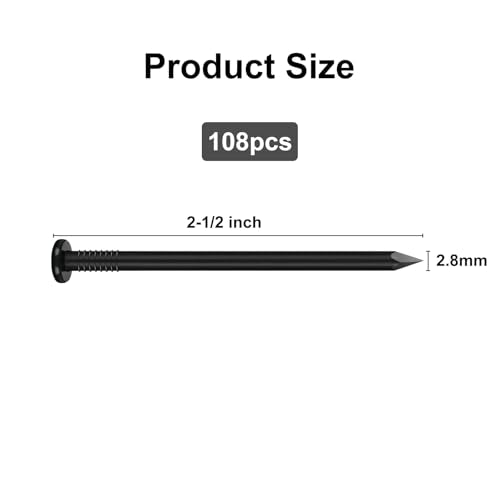VGBUY 108PCS Hardware Nails, 2-1/2 Inch Flat Head Black Nails for Hanging Pictures, Picture Hanging Nails, Small Nails, Wall Nails, Wood Nails, Finishing Nails - color: Black, size: 2-1/2 in