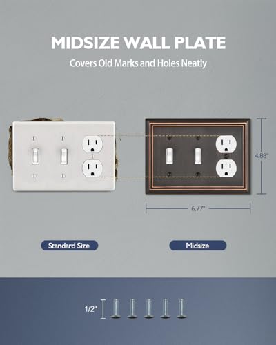 Switch Plates Outlet Covers, 1-Pack Metal Wall Plate, Aged Bronze - color: Aged Bronze, size: 2 Toggle/1 Duplex 1PK