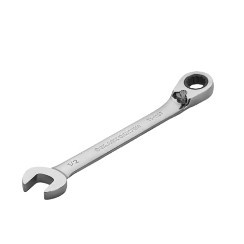 BLACK CANYON 1/2 Inch Ratchet Combination Wrench, 12-Point Box End & Hex Opening, Polished Steel Ratcheting Wrench with SAE & Metric Sizes - size: 1/2 Inch, style: Inch