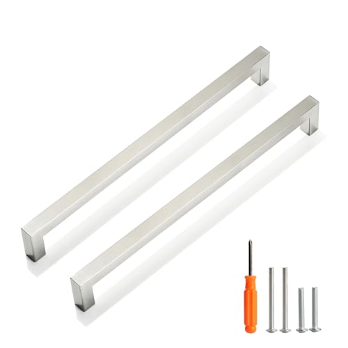 Cabinet Pulls Brushed Nickel Cabinet Handles Square Drawer Pulls, 5 Pack 10 Inch Stainless Steel Kitchen Door Cupboard Cabinet Handles, Cabinet Hardware Drawer Handles, 256mm Hole Centers - color: Brushed Nickel, size: Two Hole - 10 inch Hole Centers(256m
