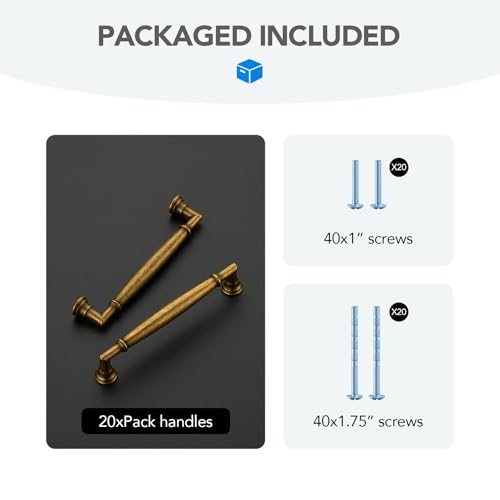 HOME EDIT Antique Brass Cabinet Handles 5 Inch Pulls 20 Pack - color: Antique Brass, size: 5 inches Hole Center