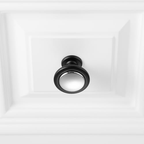 KOOFIZO 10 Pack Chrome & Black Cabinet Knobs Round Single Hole Pulls 1960s - color: Polished Chrome + Black, size: Knob 1 - 10Pcs, style: Round