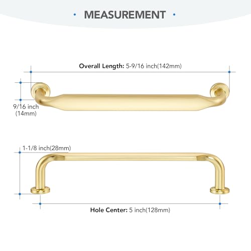 HOME EDIT Brushed Gold Solid Cabinet Handles & Pulls 5 Inch 10 Pack - color: Brushed Gold, size: 5 inches Hole Center