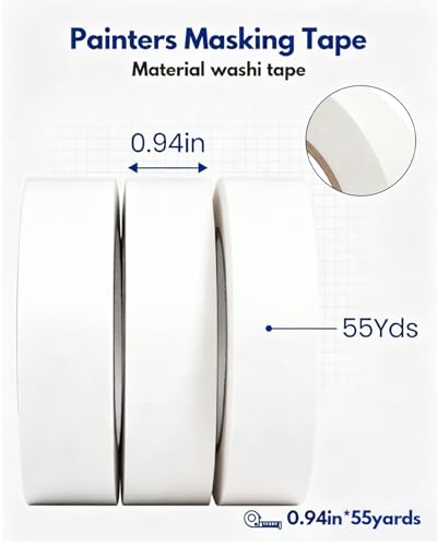 3Rolls White Painters Tape 1 Inch Wide Masking Tape for Painting 55Yards - color: White