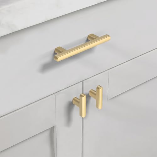 Asidrama 10 Pack 3 Inch(76mm) Brushed Gold Kitchen Cabinet Handles, Cabinet Pulls Kitchen Cabinet Hardware for Cupboard Drawer Pulls 2244 - color: Brushed Gold, size: 3" Hole Center, style: 10 Pack