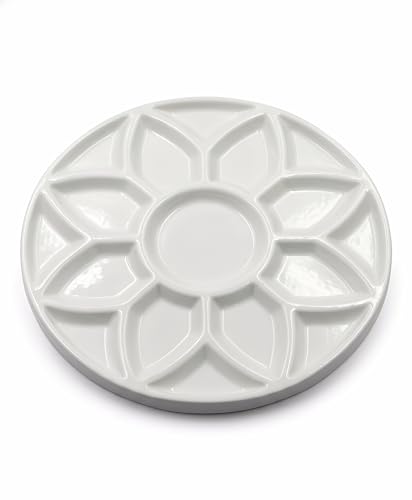 7 Inch Ceramic Watercolor Palette, Round White Flower Paint Tray